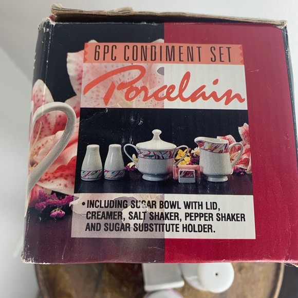 McCrory Stores 1994~6 Pc Condiment Set~Sugar Creamer Salt Pepper Packet Holder - Picture 8 of 9